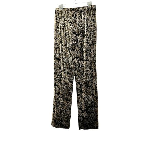 R K Originals Velvet Pants Size 12 Black Gold Design Elastic Pull On Wide Leg - Picture 2 of 6